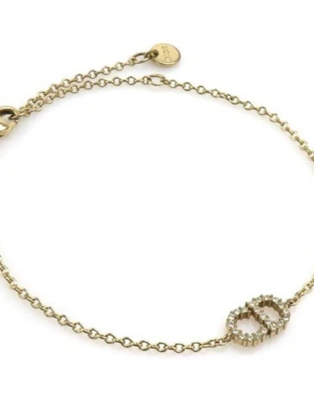 Auth Christian Dior Bracelet Gold Metal/Rhinestones - r11019g